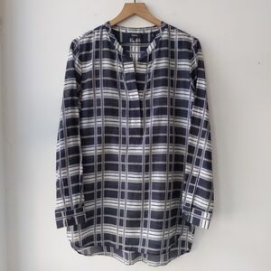 Theory Sheer Popover Tunic Top Black White Plaid Women's Large